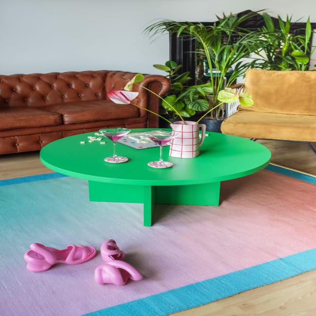 Tavolino da salotto rotondo PAUSA, piano resistente MDF 3cm, verde smeraldo  100cm