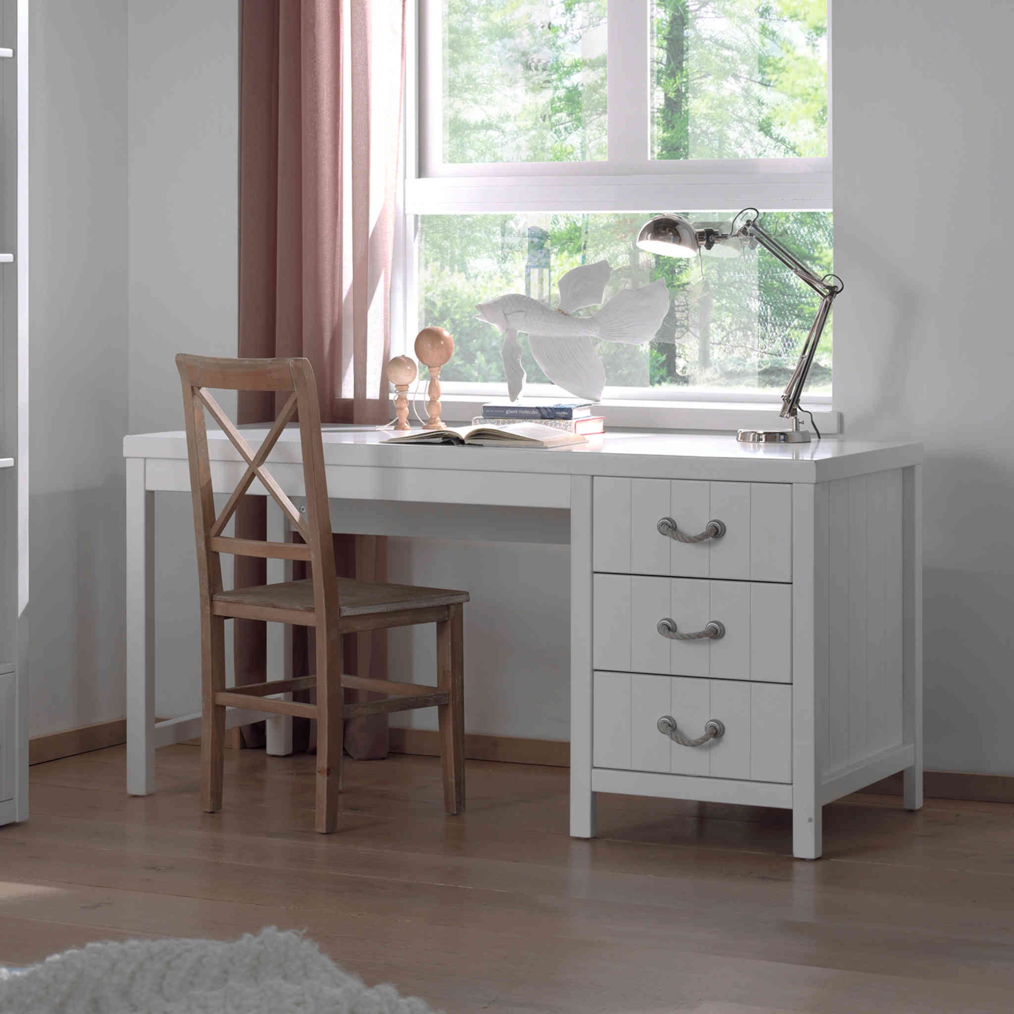 Bureau enfant 3 tiroirs L120 cm décor bois et blanc - Finland