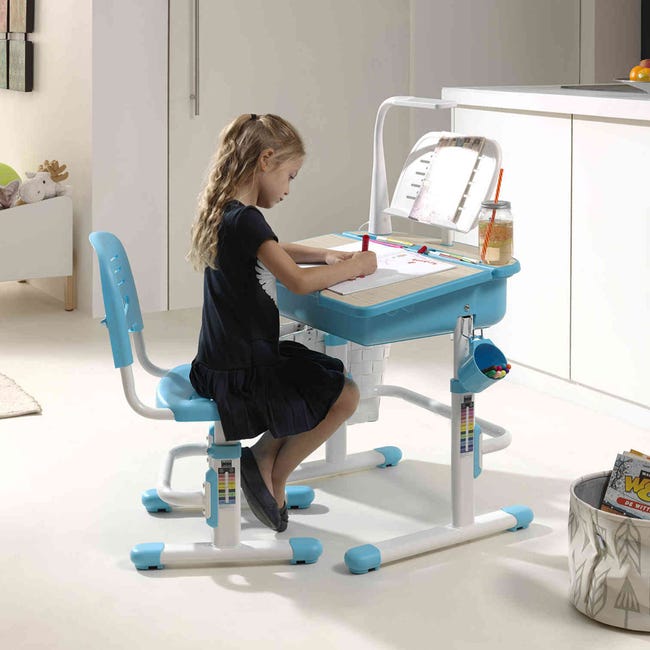 Bureau enfant ajustable en hauteur bleu 301 + chaise - Terre de