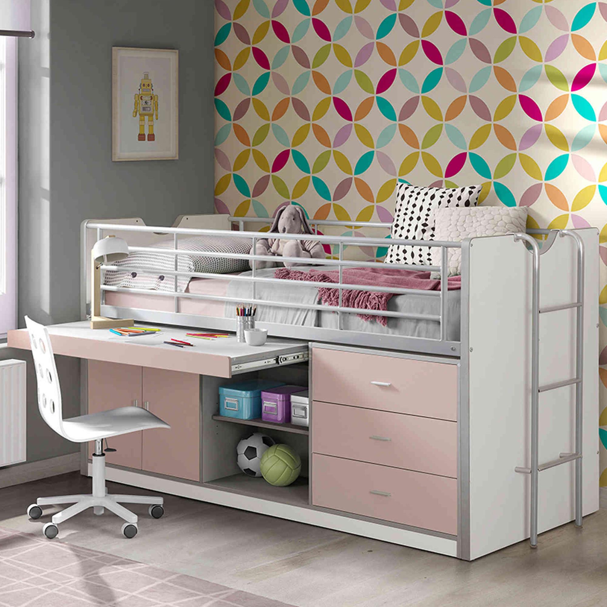Lit Combin Avec Bureau Rose 90x200 Terre De Nuit Leroy Merlin