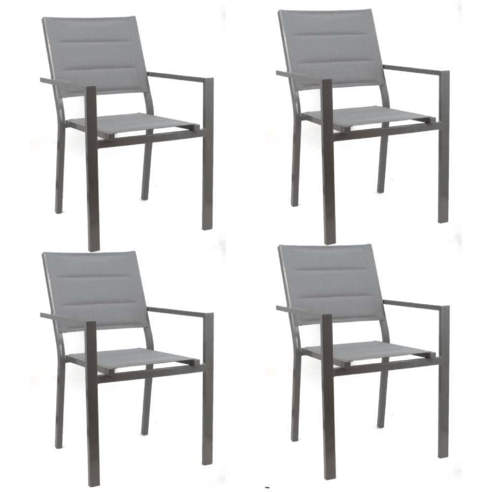 Lot de 4 Chaises de jardin Fauteuil matelassé empilable en aluminium