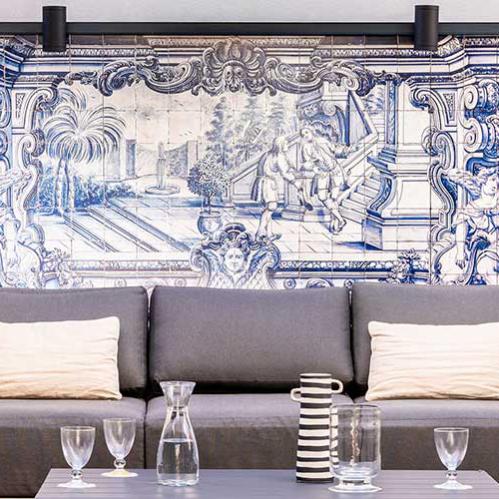 Mural decorativo palmela - 1927 x 933 mm, vinilo brillo latex sobre forex