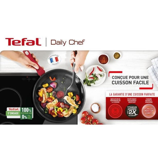 TEFAL G2730202 DAILY CHEF Poele 20cm, Induction, Resistante, Antiadhesive,  Facile a nettoyer, Saine, Fabriquee en France