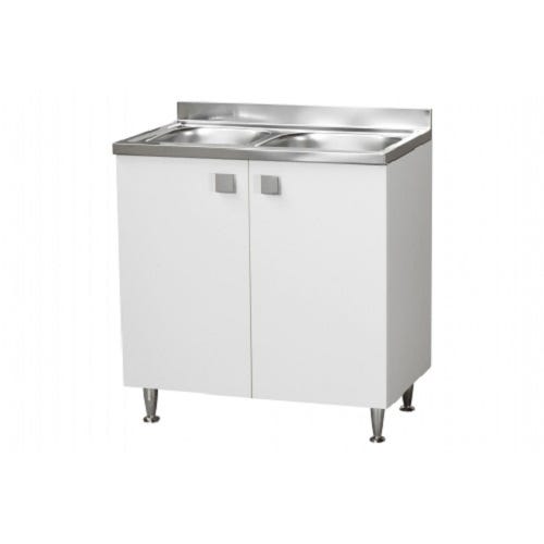 Mobile Cucina Sottolavello con Lavello 2 VASCHE in acciaio INOX 304 e 2  ante in Bianco Frassino Venato, cm 80x50 H88-Relax e Design
