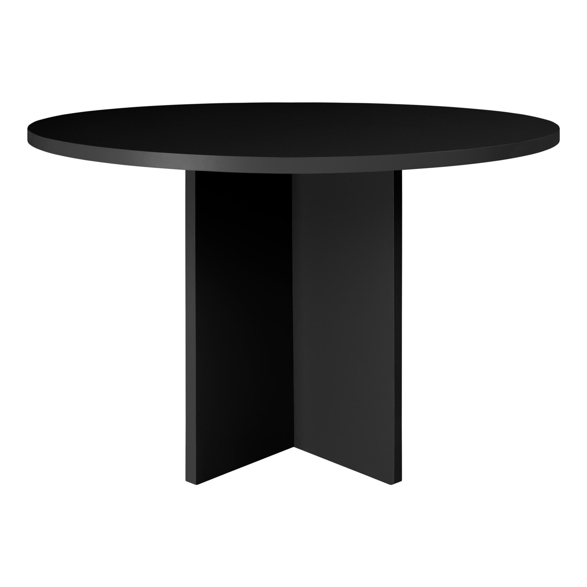 Table à Manger Ronde 120 Cm De Diamètre – Plateau Noyer MDF, Pied Métal Noir, Pour 4 à 6 Personnes