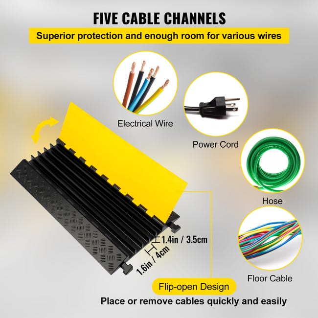 VEVOR Rampe de Protection Cable à 2 Canaux 3,05x2,79 cm Passage de Cable au  Sol TPU Capacité Charge 10 000 kg/Axe Passe Cable Ralentisseur Modulaire