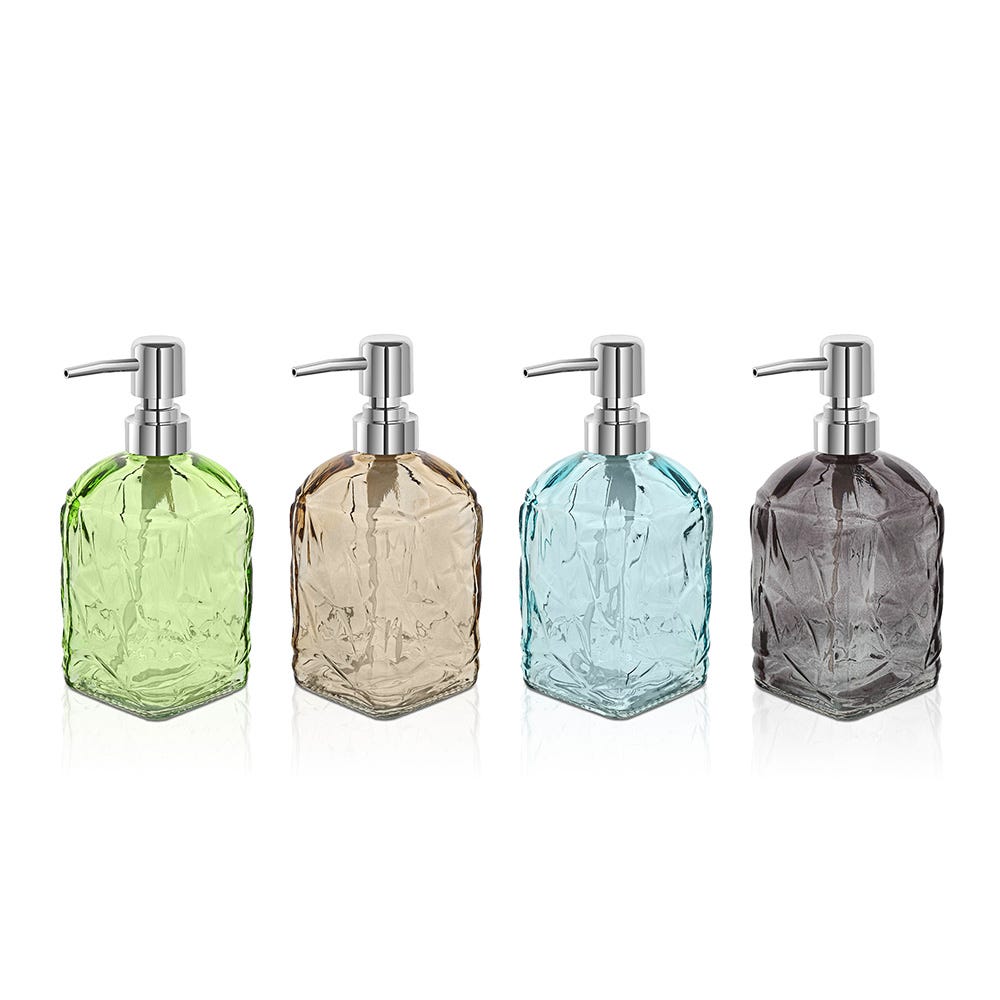 Set 4 pezzi dispenser porta sapone liquido in vetro colorato con