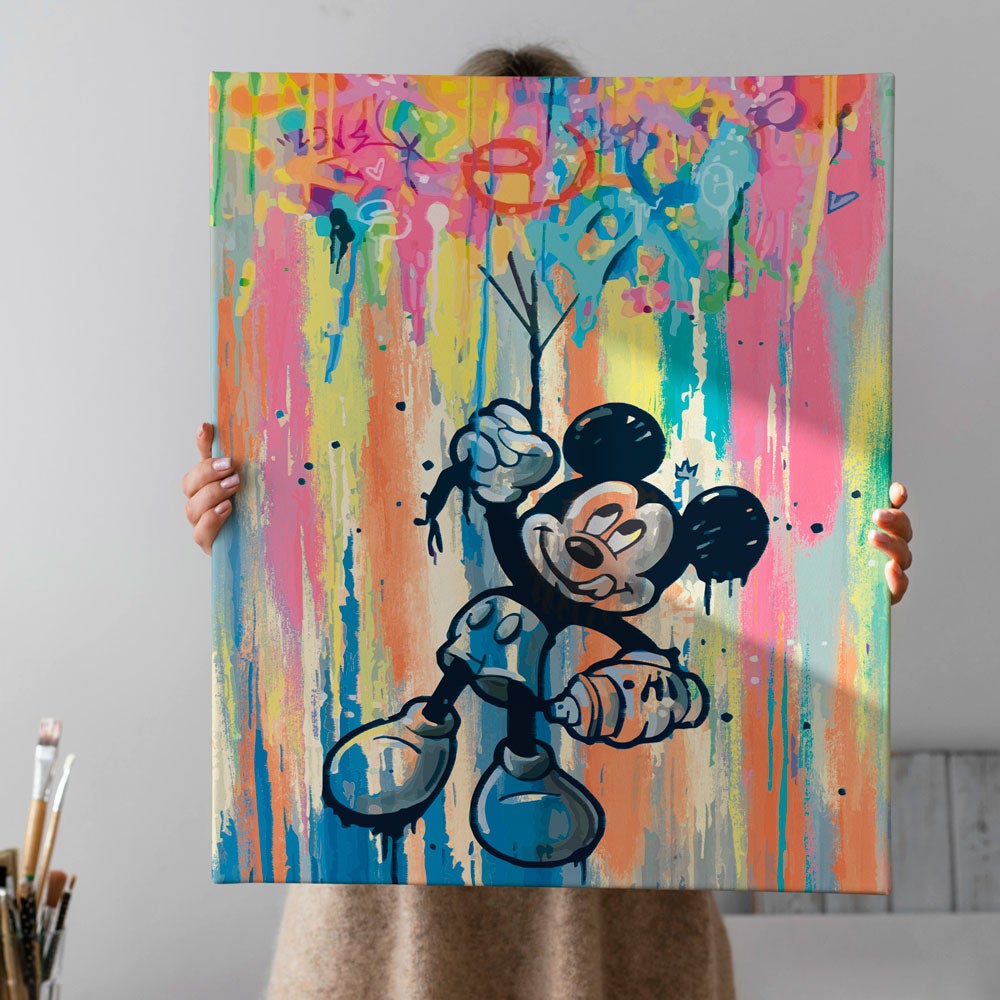 DECLEA - Quadro moderno in legno, stampa glamour Mickey Mouse Pop Art 140 x  180 cm