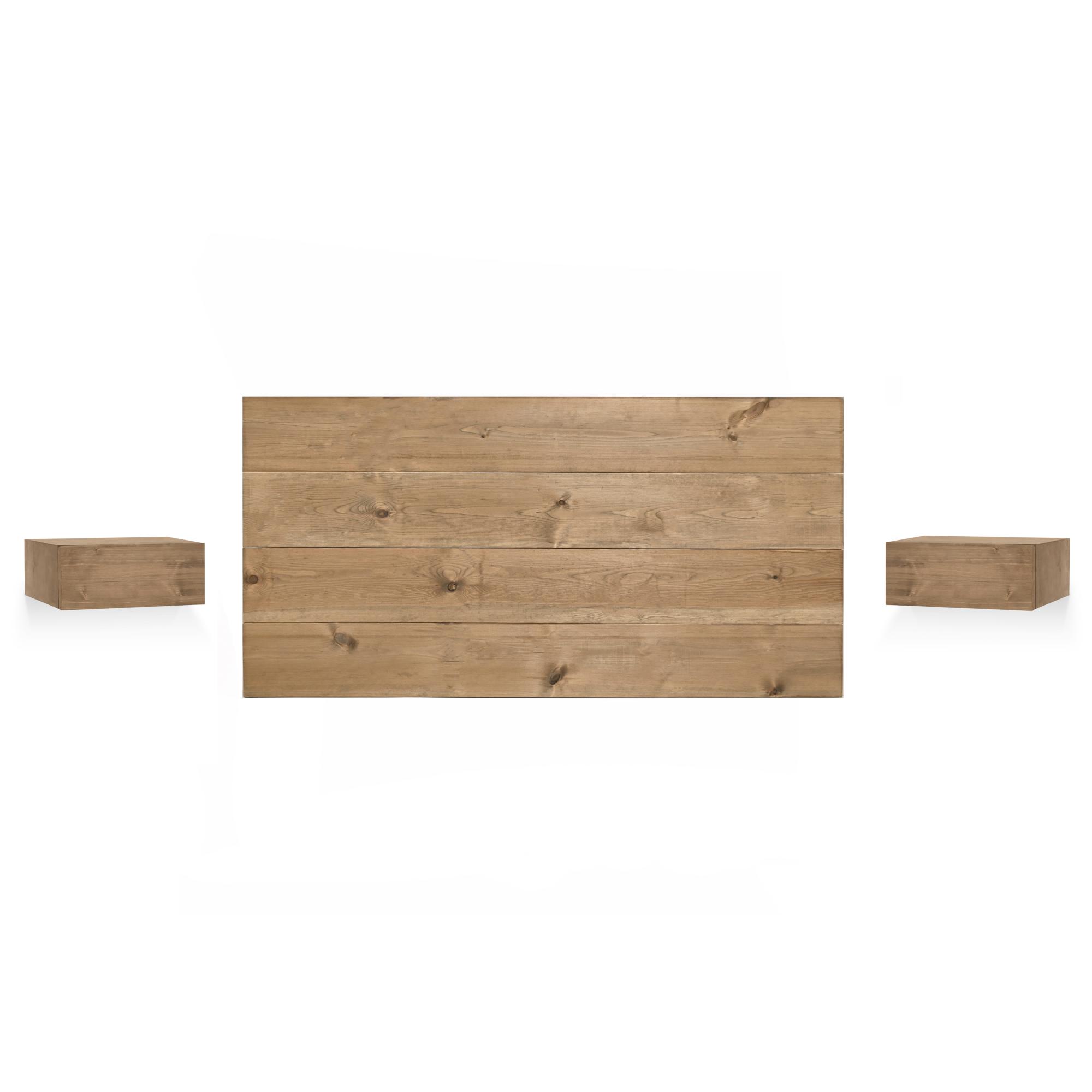 Pack cabecero y mesitas flotantes de madera maciza roble oscuro 140cm
