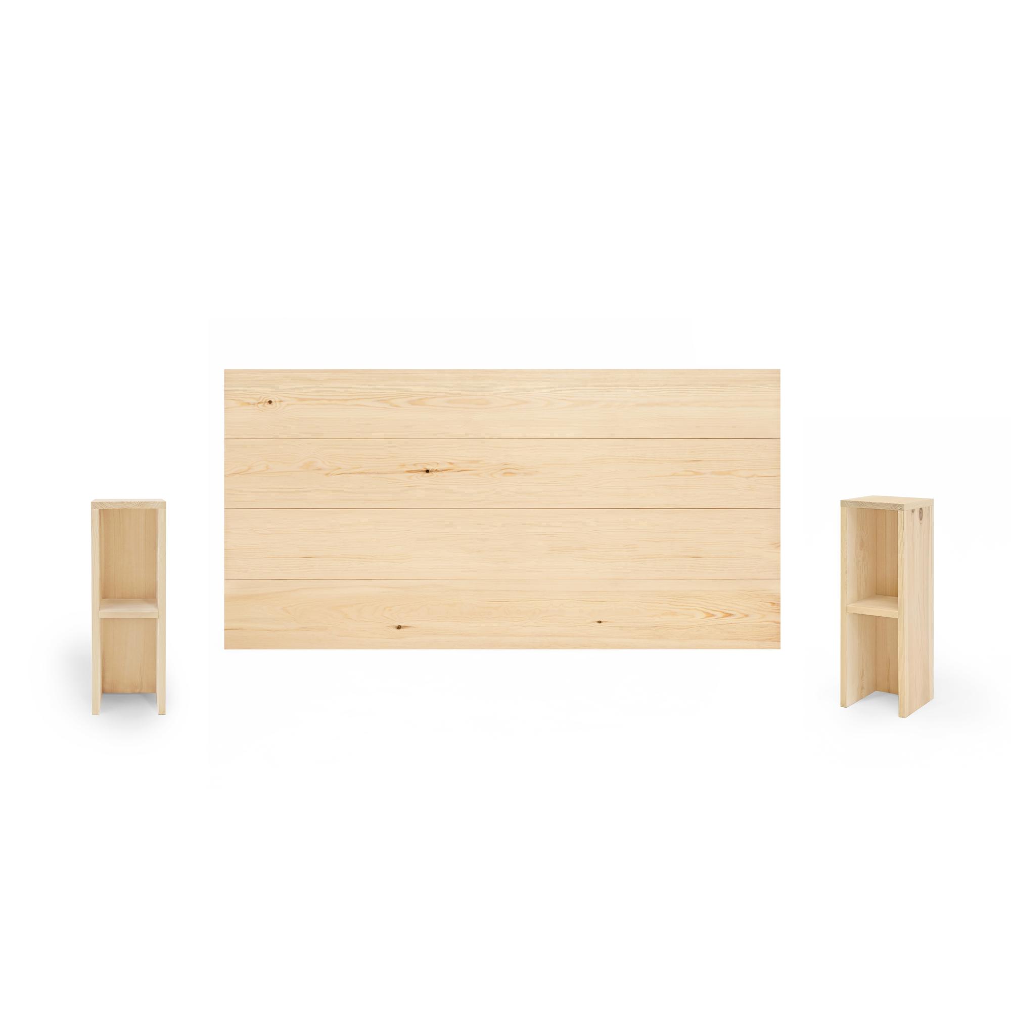 Pack cabecero y mesitas de madera maciza en tono natural de 200cm