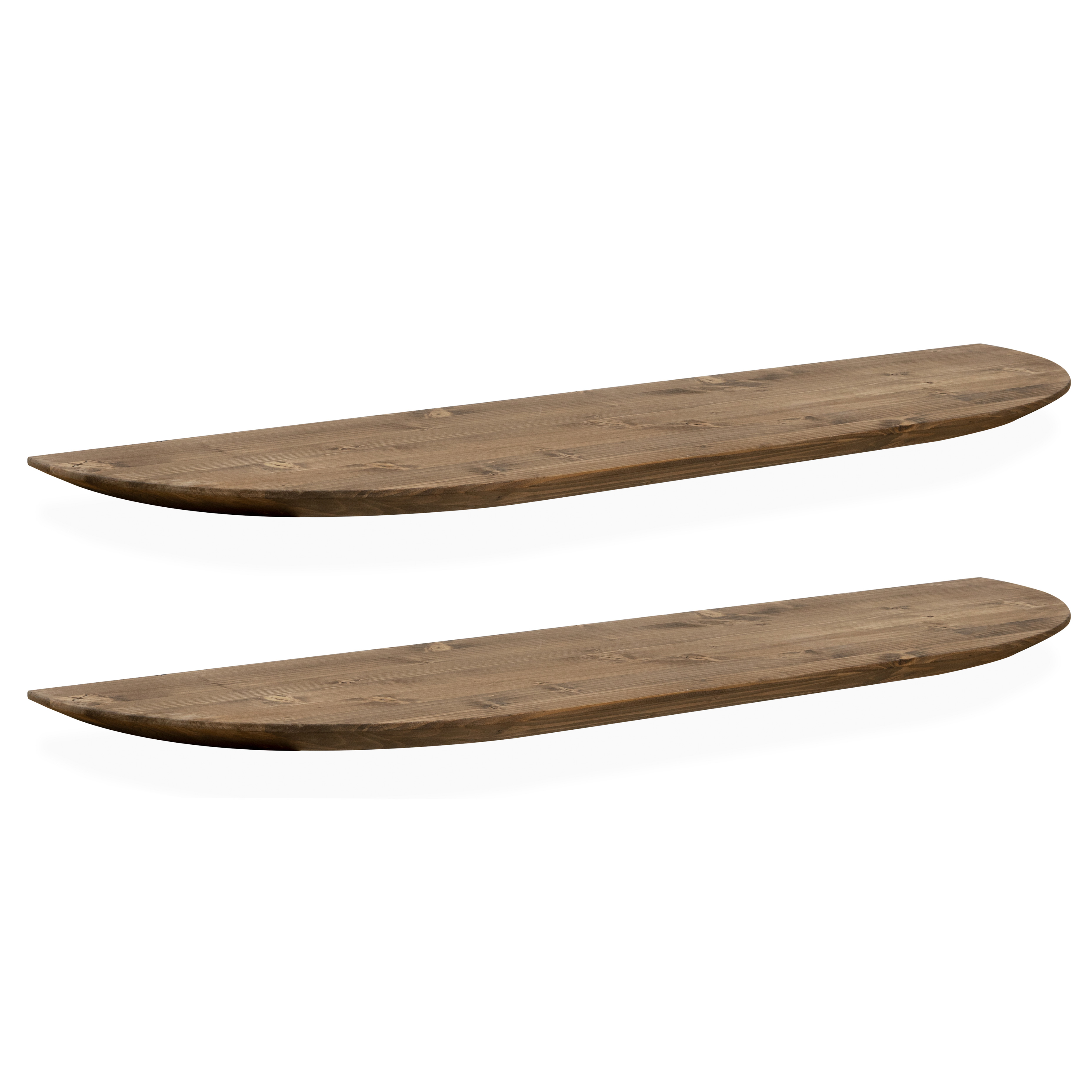 Pack 2 estanterías redondeadas de madera maciza flotantes tono roble oscuro 120cm