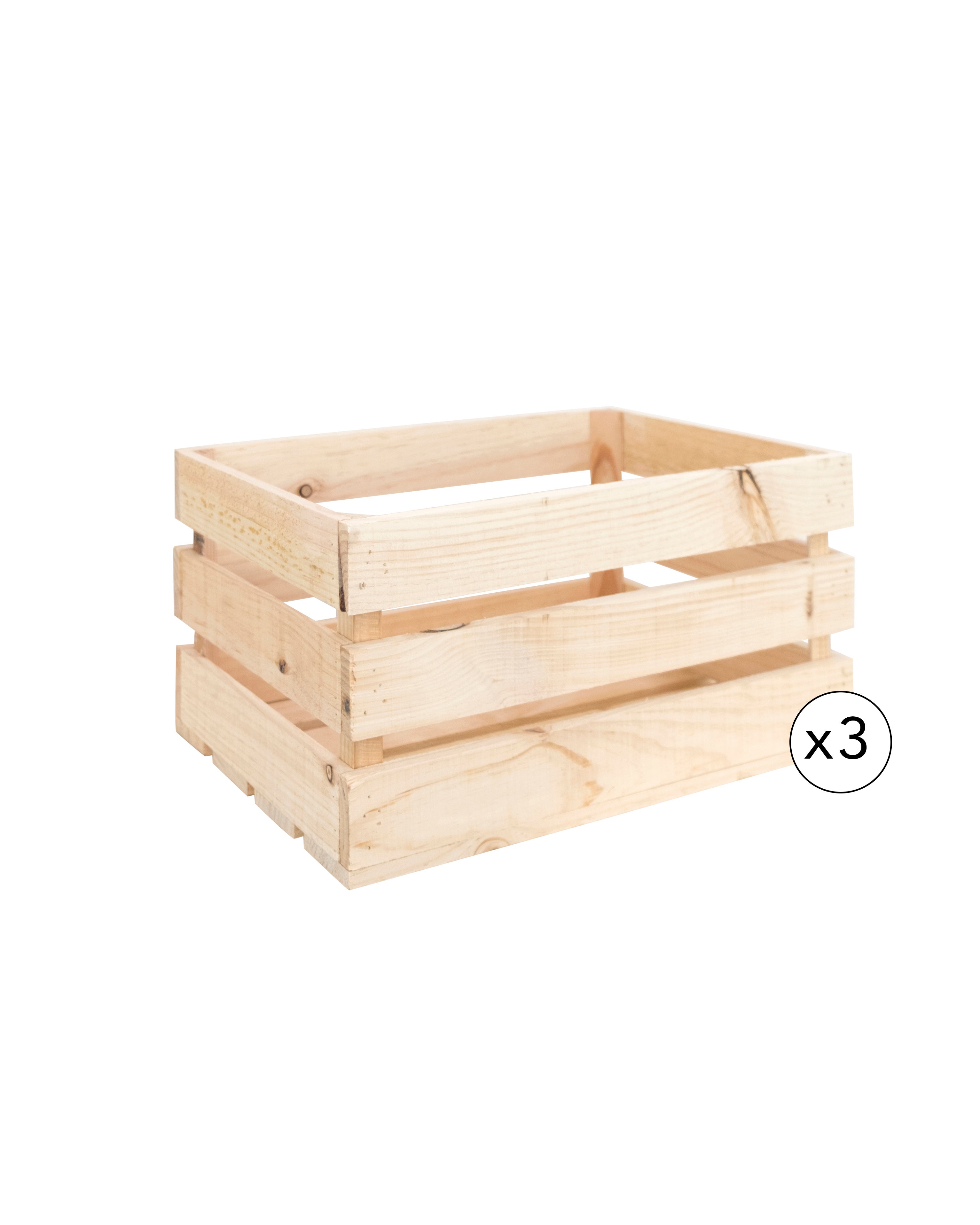 Cajas de almacenaje con tapa madera natural x3 