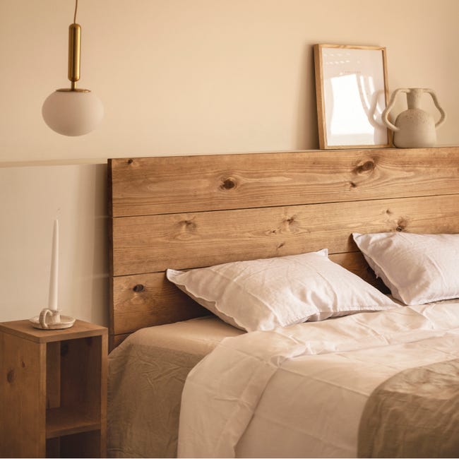 Cabecero cama madera color natural. Cabezal madera maciza.