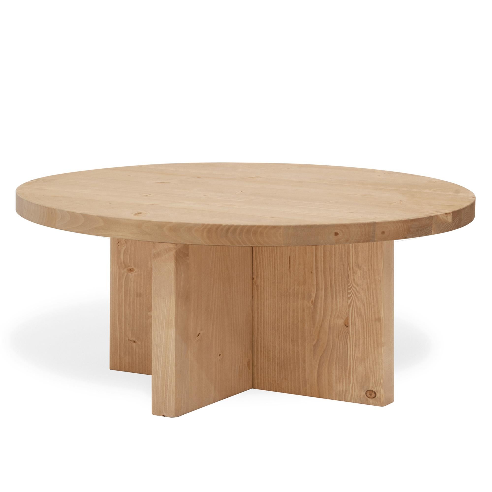 Mesa de centro redonda de madera maciza acabado roble medio de 80cm