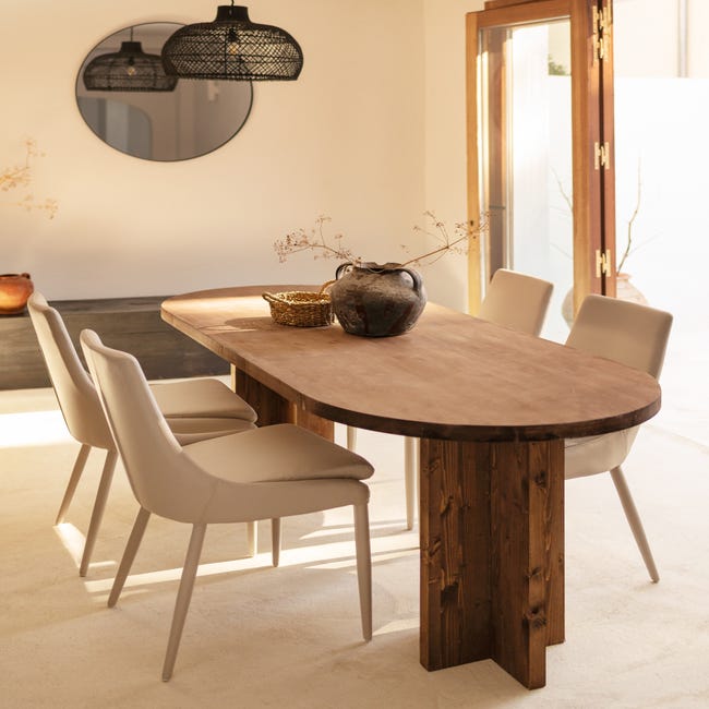 Mesa de comedor de madera maciza ovalada en tono roble oscuro de varias  medidas