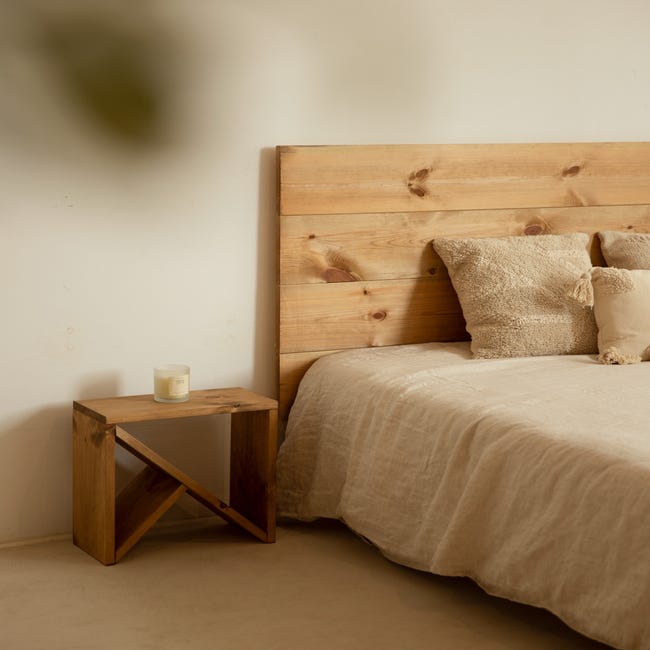 Cabecero y 2 mesitas flotantes madera encerada con cajón cama 150