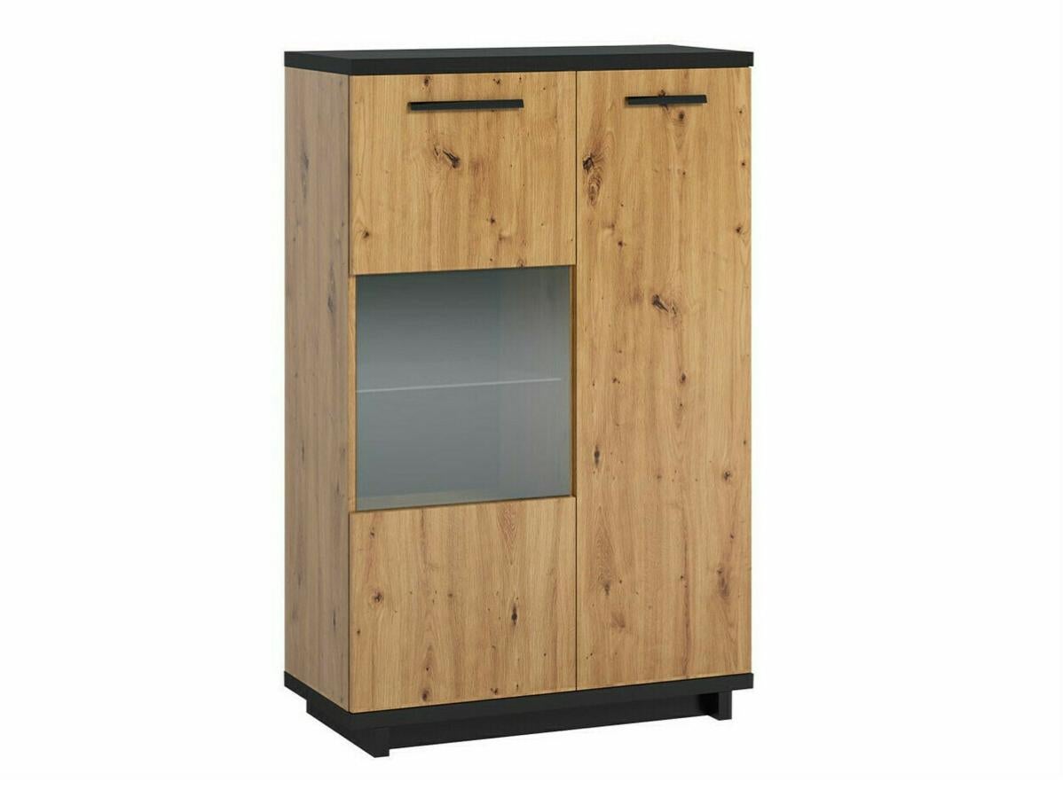 Vetrina Forte Tuluza 1 Anta In Vetro - Legno Bianco E Rovere Artisan, 66,5x196x43,2 Cm, Con Illuminazione LED Opzionale