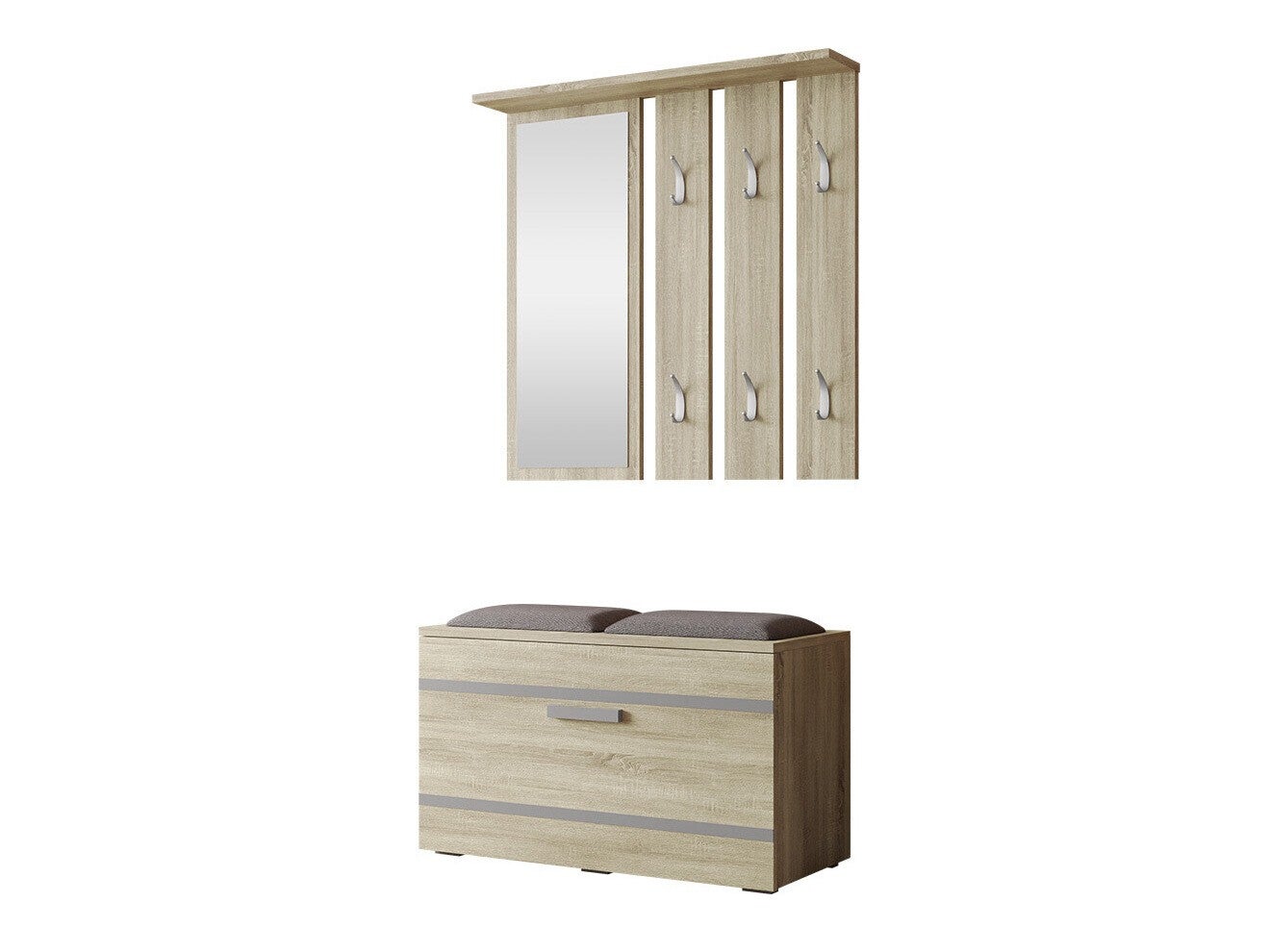 Set mobili da ingresso Mandeville 103, 85x36cm, Specchio, Sonoma quercia,  Truciolare laminato, Da terra, Montaggio a parete