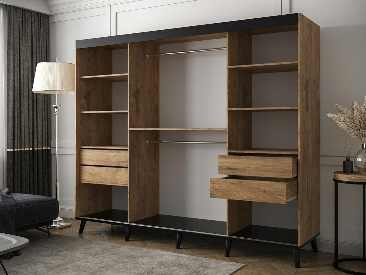 Armoire Hartford 302, Châtaigne, Noir mat, 208x250x62cm, Wardrobe doors