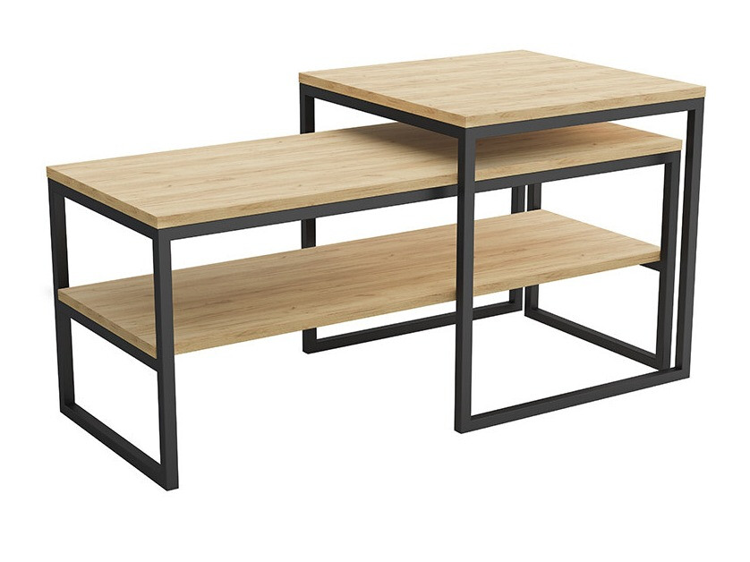 Ensemble tables basses Oswego 106, Artisanal chêne, Noir, 50x50x50cm, Stratifié, Angulaire