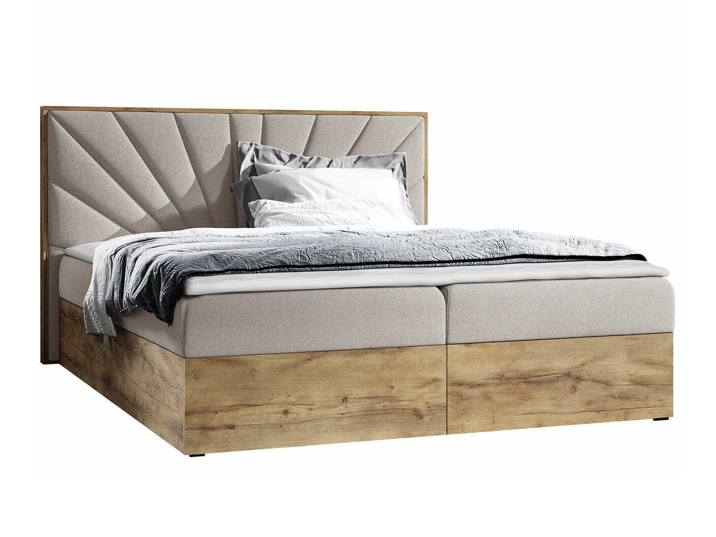 Cama continental baltimore 191, continental, doble, de color marrón claro, 200x200, tapiz, somieres, 208x208x103cm
