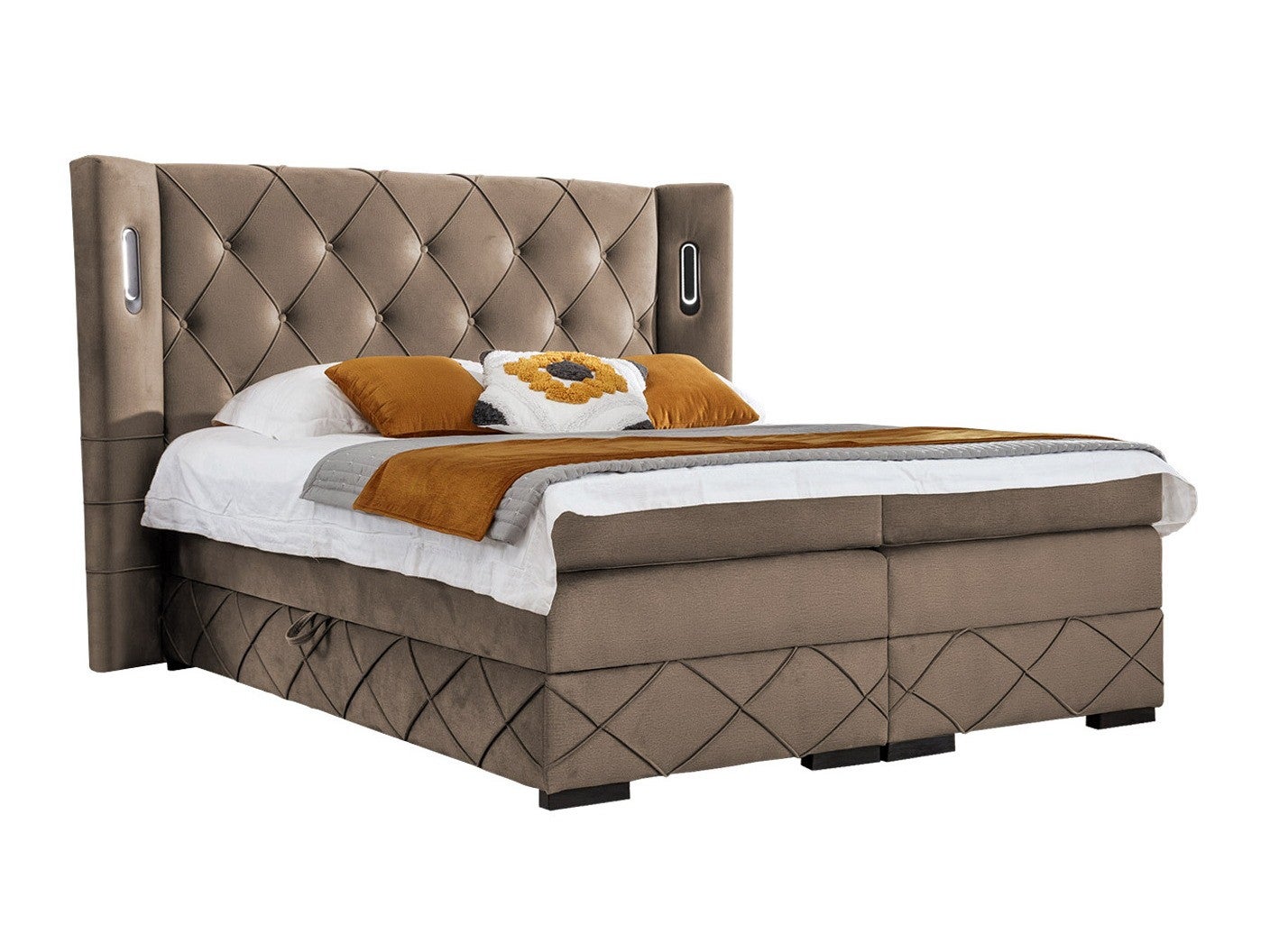 Cama continental baltimore 187, continental, doble, marrón, 200x200, tapiz, somieres, 220x210x131cm