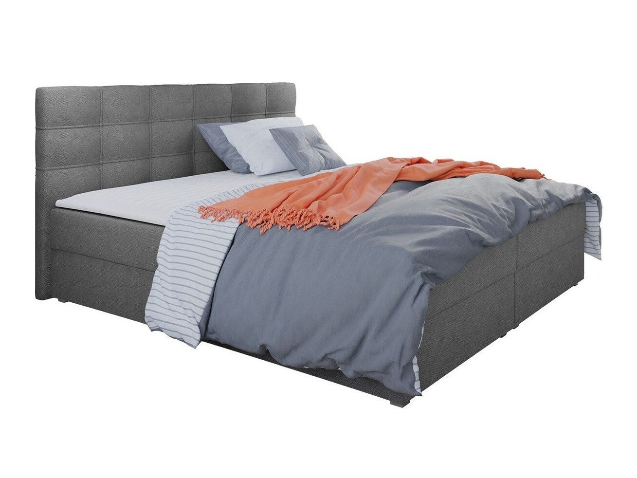 Cama continental memphis 115, continental, doble, gris, 140x200, tapiz, somieres, 145x208x105cm