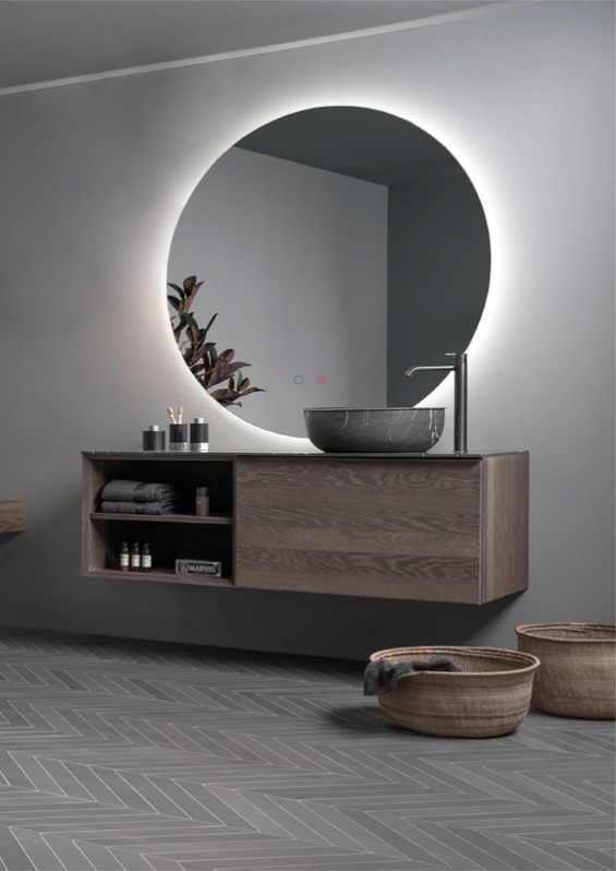 Mice - espejo de baño con iluminación led - espejo redondo, retroiluminado, luz fría, doble sensor, antivaho y on/off - espejo de pared - ø 50 cm