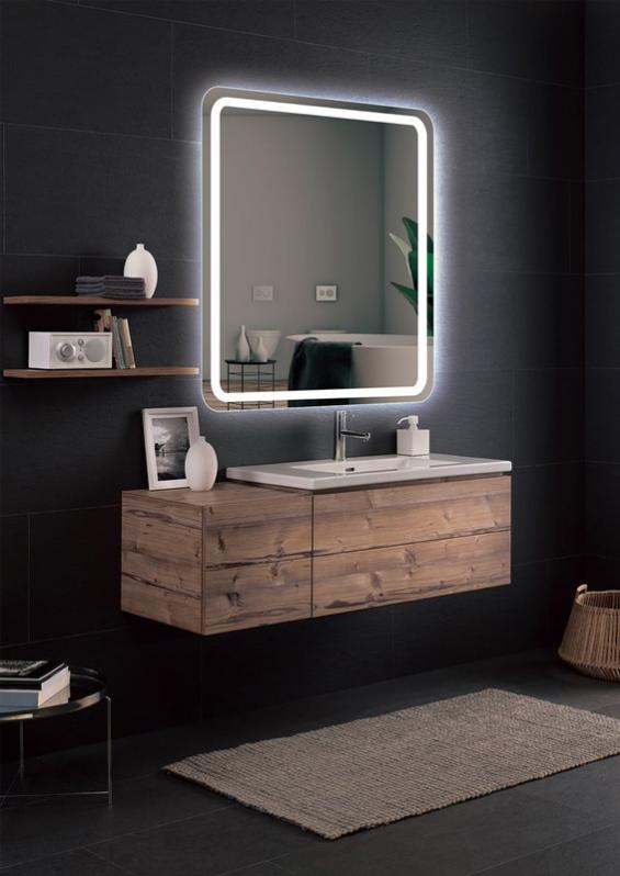 Specchi bagno a LED - Specchio bagno con luce - Specchio retroilluminato 70 x 80 cm - con bordi arrotondati e luce frontale fredda - AUST012/70 | Leroy Merlin