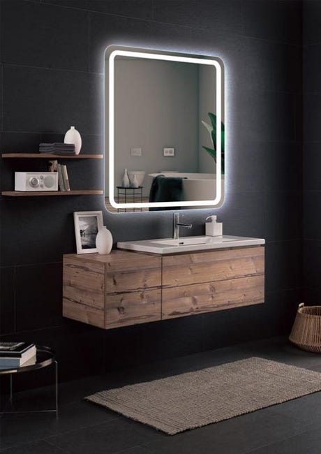 Specchi bagno a LED - Specchio bagno con luce - Specchio retroilluminato 70 x 80 cm - con bordi arrotondati e luce frontale fredda - AUST012/70 | Leroy Merlin Specchi bagno a LED - Specchio bagno con luce - Specchio retroilluminato 70 x 80 cm - con bordi arrotondati e luce frontale fredda - AUST012/70 | Leroy Merlin
