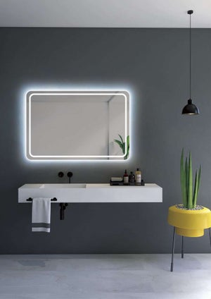 Espejo de baño cuadrado con luz led frontal y con marco negro Serie Suiza - Espejo  Baño