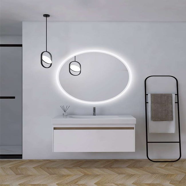 Espejo redondo de baño con iluminación de tira de Led