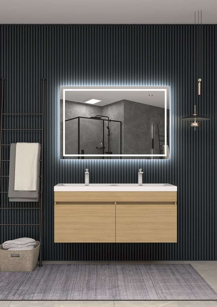 Espejo de baño cuadrado con luz led frontal y con marco negro Serie Suiza - Espejo  Baño