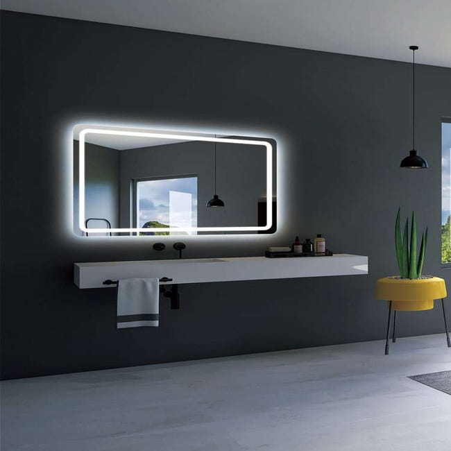 Espejos led para baño, Espejo retroiluminado con Cantos Redondeados. Luz  Frontal fría, con Doble Sensor antivaho y on/Off 80 X 80 Cm GREC013/80