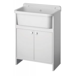 OFFERTA, MOBILE LAVATOIO GARDEN 50X50 CM IN RESINA BIANCO PER ESTERNO CON  APERTURA AD ANTA E ASSE LAVAPANNI