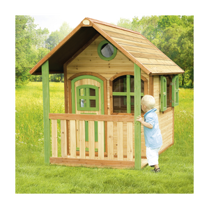 Casetta per bambini in legno con porta finestre panca legno gialla