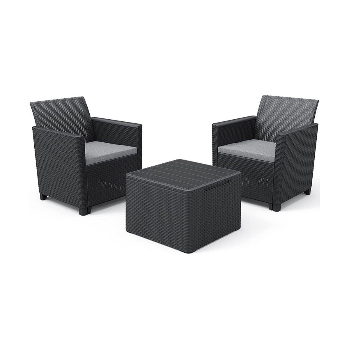 Koll Living - Tavolino Orlando, in grafite, effetto rattan, piano da tavolo Rezolity, versatile con altri mobili da giardino