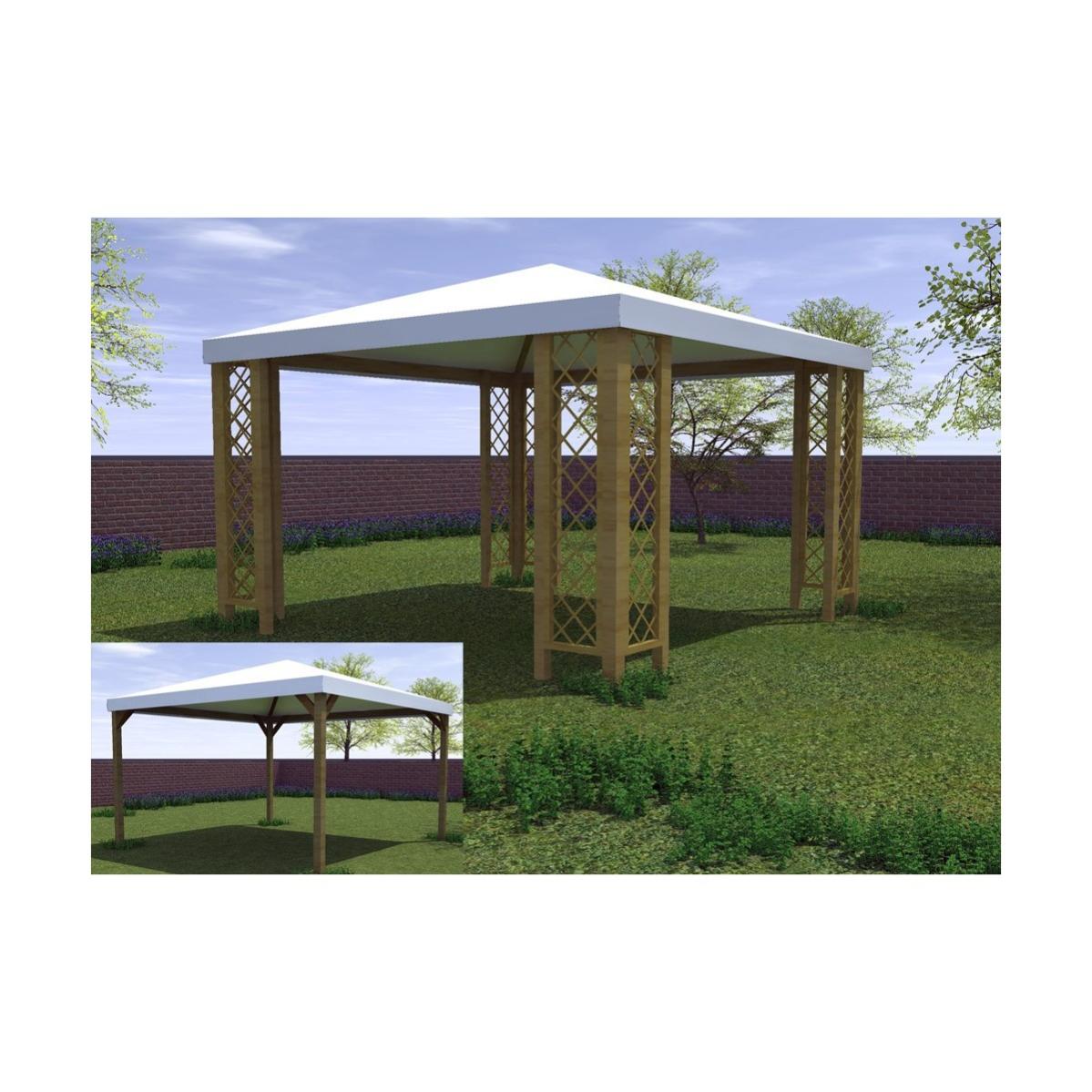 Gazebo in Legno 3.6x3 da Giardino Pergola Copertura Pvc Grigliato