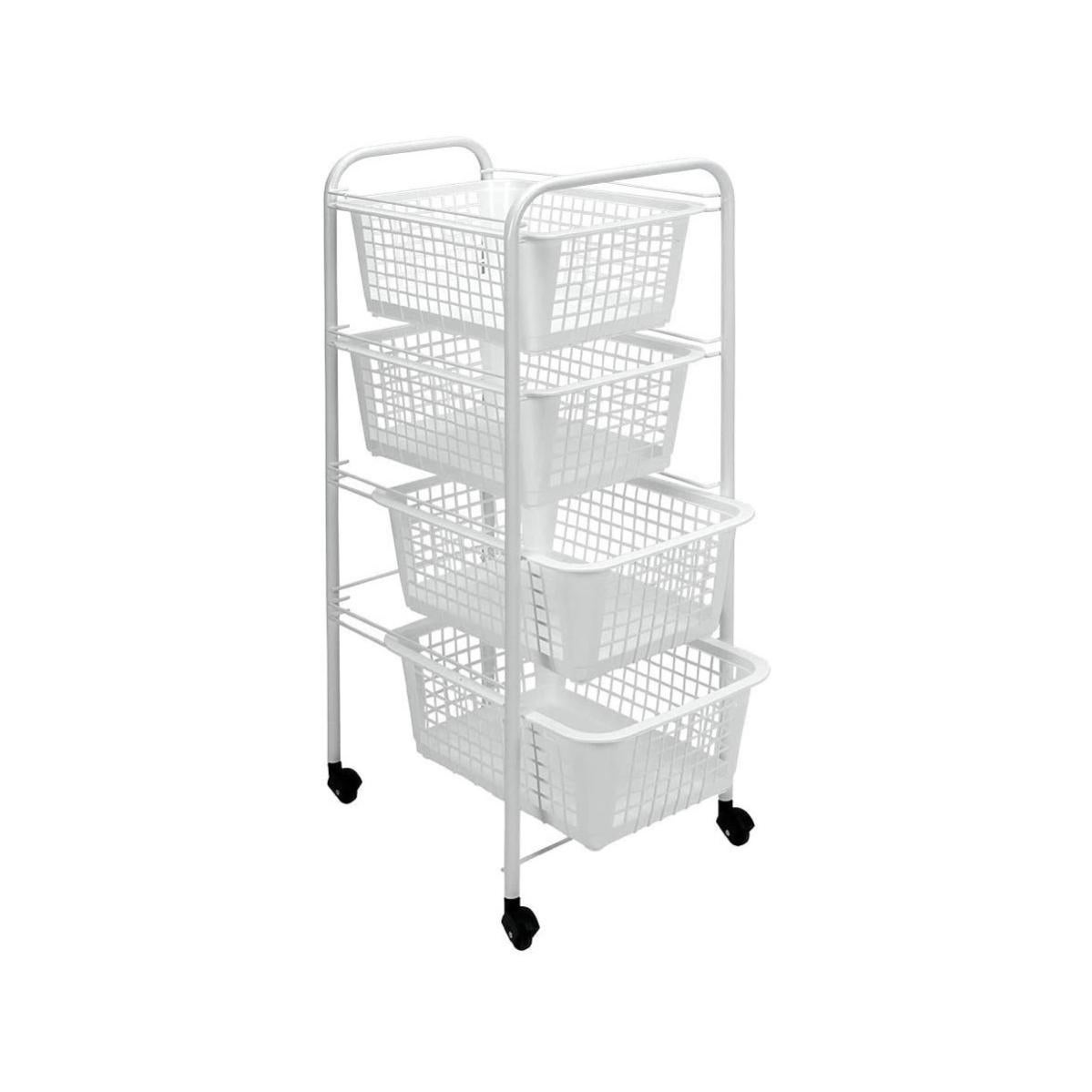 Carrello Portaoggetti Stretto A 4 Ripiani Con Ruote – Organizer Salvaspazio Per Cucina, Bagno E Lavanderia, 36x26x86 Cm Bianco