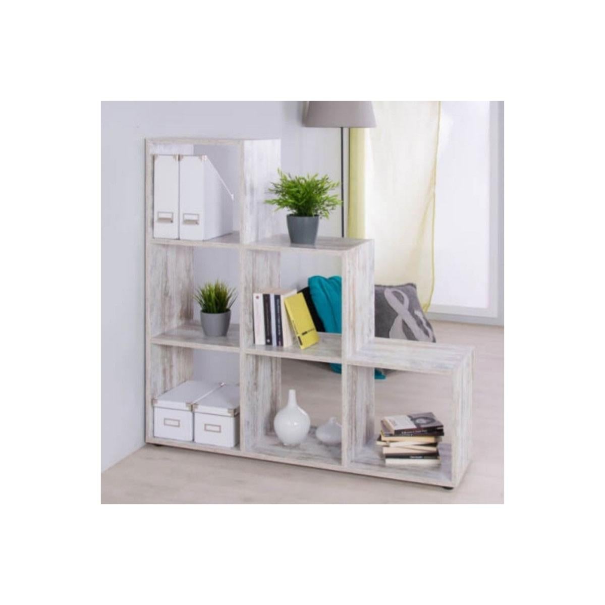 Libreria A 7 Cubi Con 3 Ripiani E Gambe - Scaffale In Legno 80x24x106 Cm, Organizer Per Giocattoli E Libri, Vetrina Per Soggiorno E Camera Da Letto, Marrone Vintage - 2
