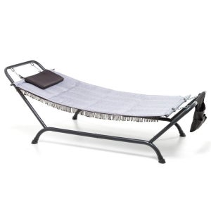 Outsunny Sdraio Sospesa da Giardino, Lettino Sospeso Imbottito per Esterno  con Tettuccio, Grigio Scuro 190x115x190cm Giardino Tettuccio