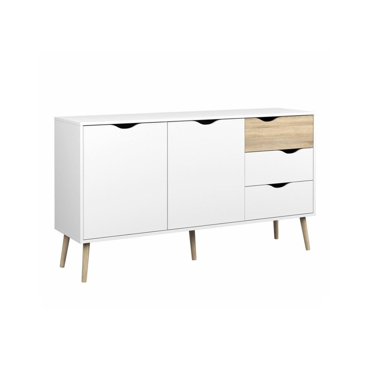 Credenza Bianca Moderna 2 Ante 3 Cassetti Rovere Mobile Madia Soggiorno