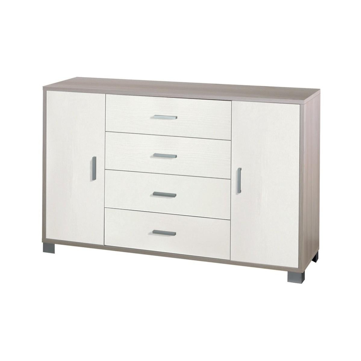 Keyluv Armadietto Buffet Bianco 130x39x80 Cm - Credenza Con 3 Cassetti E 3 Ante, Ripiani Regolabili, Maniglie Oro