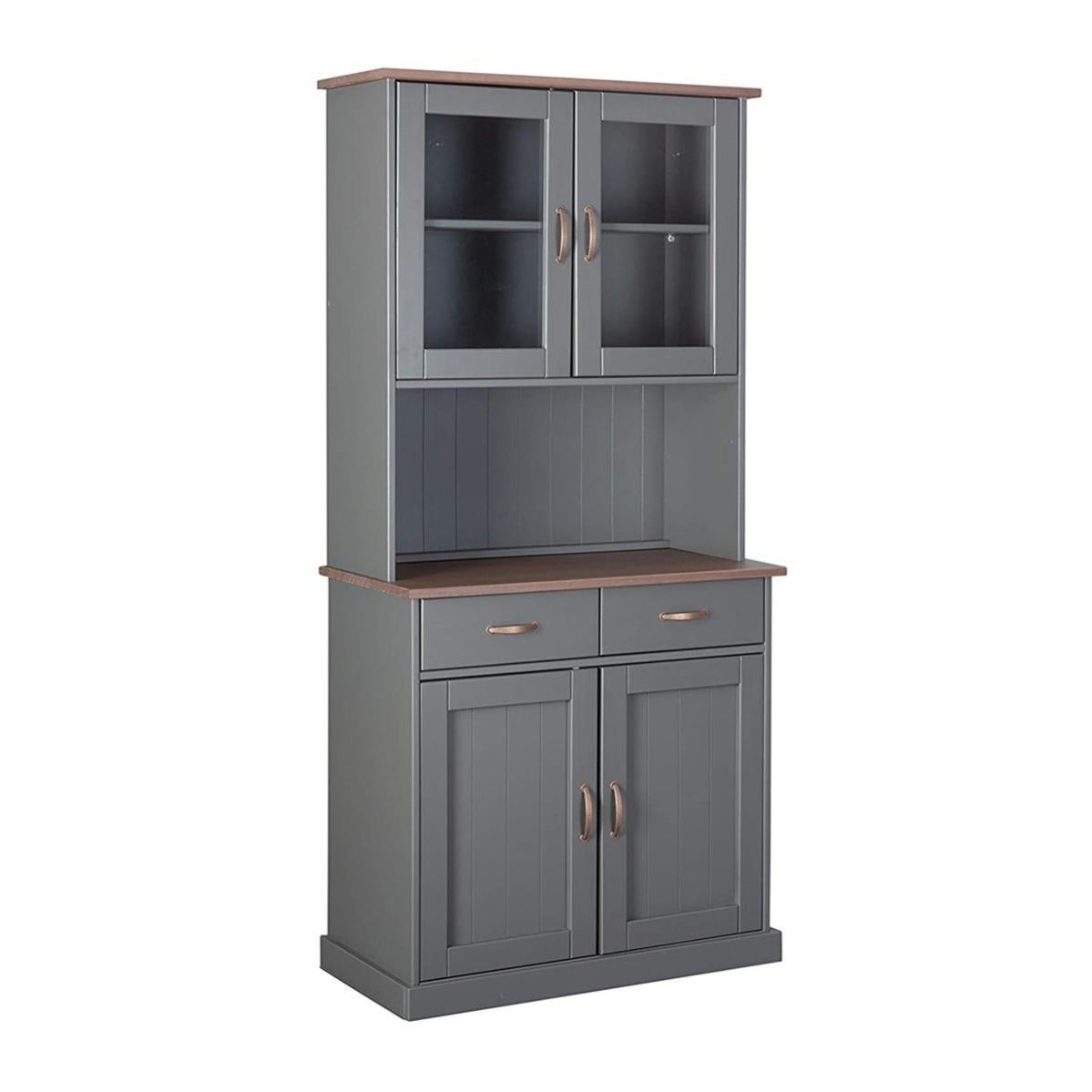 Credenza Grigia Alta Mobile 2 Ante con Cassetti Vetrina da Cucina