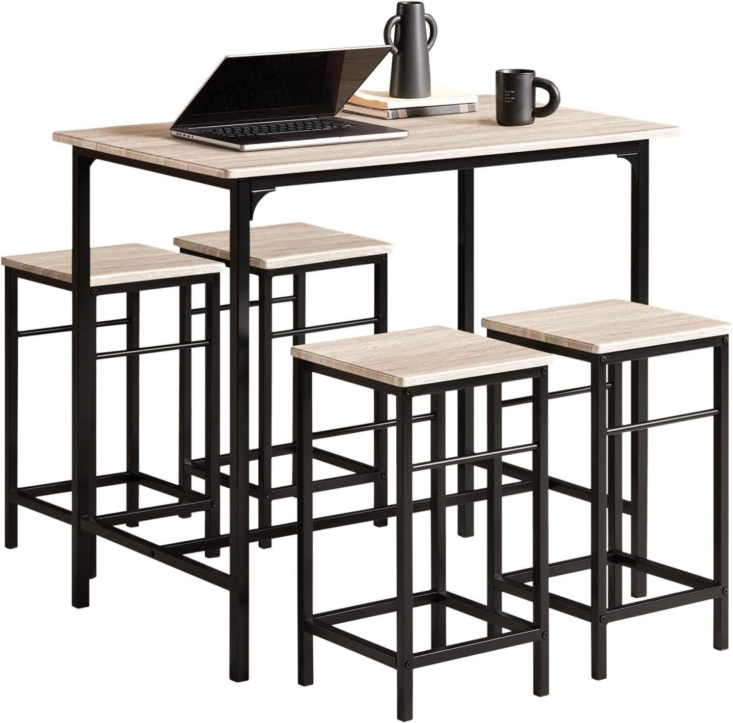 HOMCOM - Set Tavolo In Metallo E Vetro Con 4 Sedie Imbottite Per Cucina