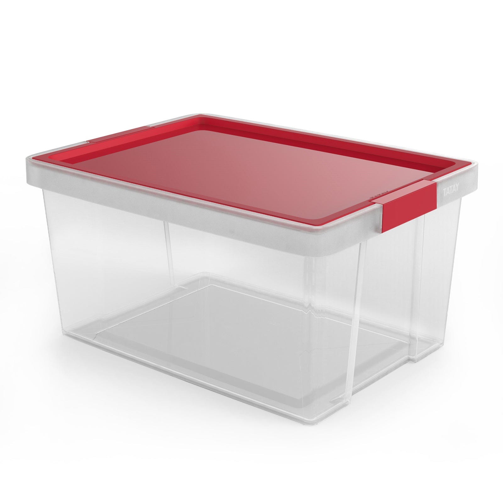 TATAY - Set de 3 Cajas de Ordenación Multiusos 35L 100% Reciclable con Tapa  Abatible. Rojo