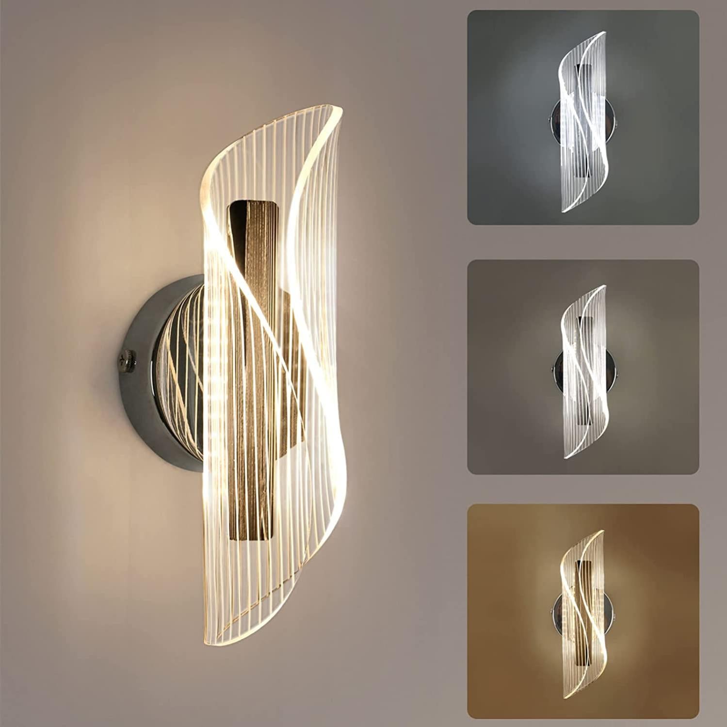 Lampada Da Parete Interna, 3 Temperature Di Colore, Moderna Lampada Da Parete Curva Dal Design Creativo E Romantico Da 12w A Led Per Camera Da Letto 88658007