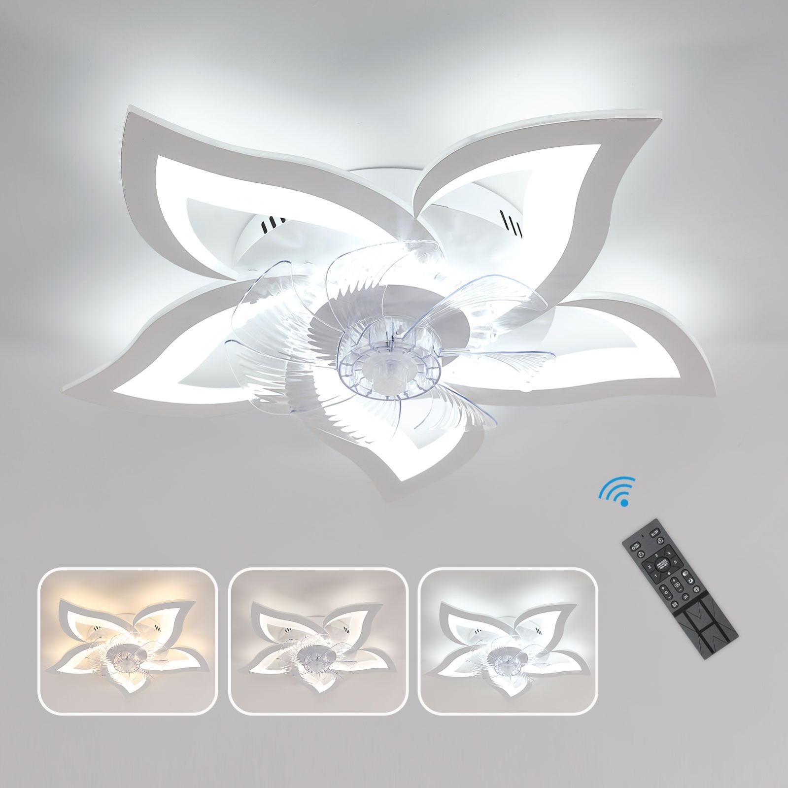 Ventilatore da soffitto con luce, plafoniera, luminosità e temperatura
