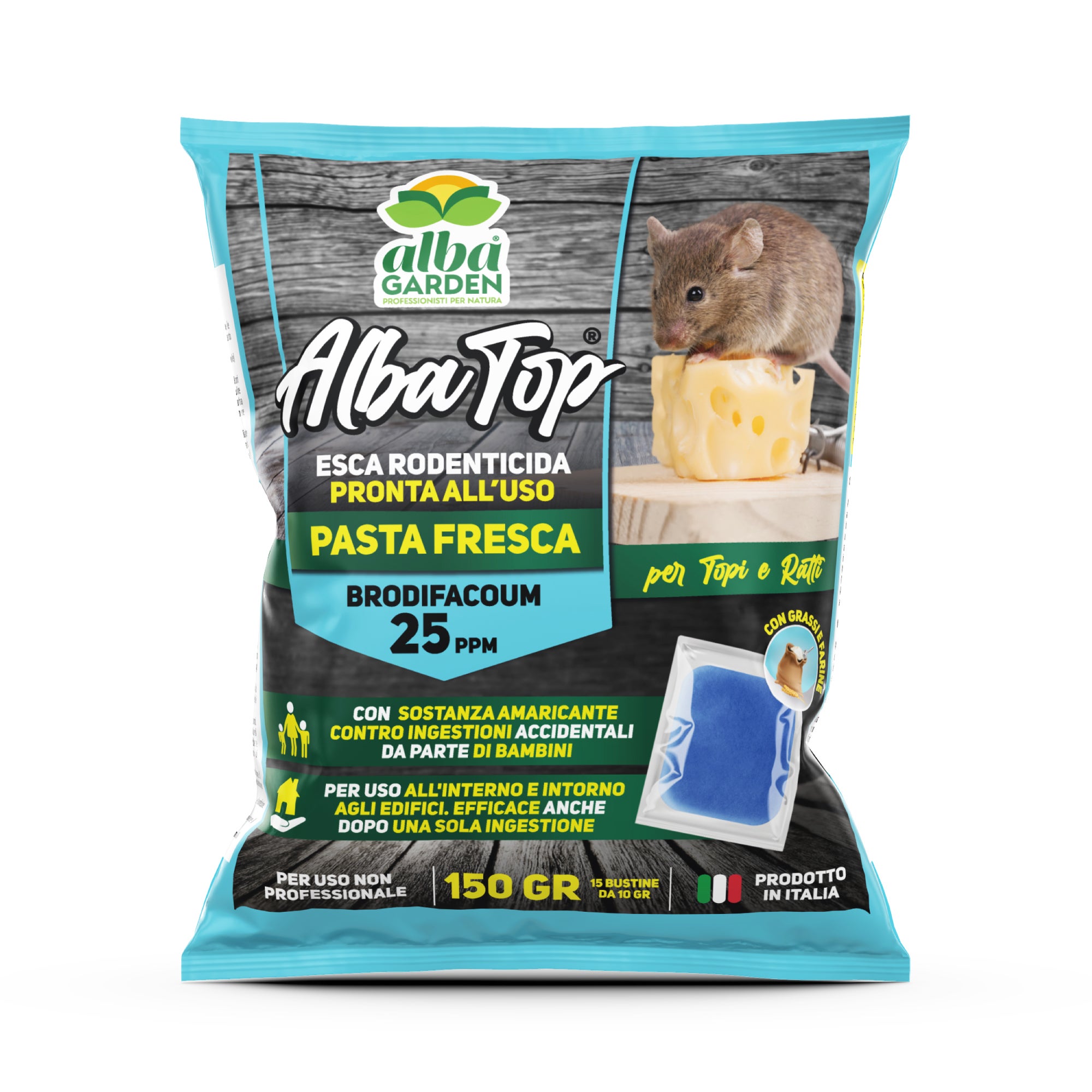 Topicida Ratticida Esca per Topi Ratti in pasta blu Brodifacoum Pronto Uso  150 g - Albagarden