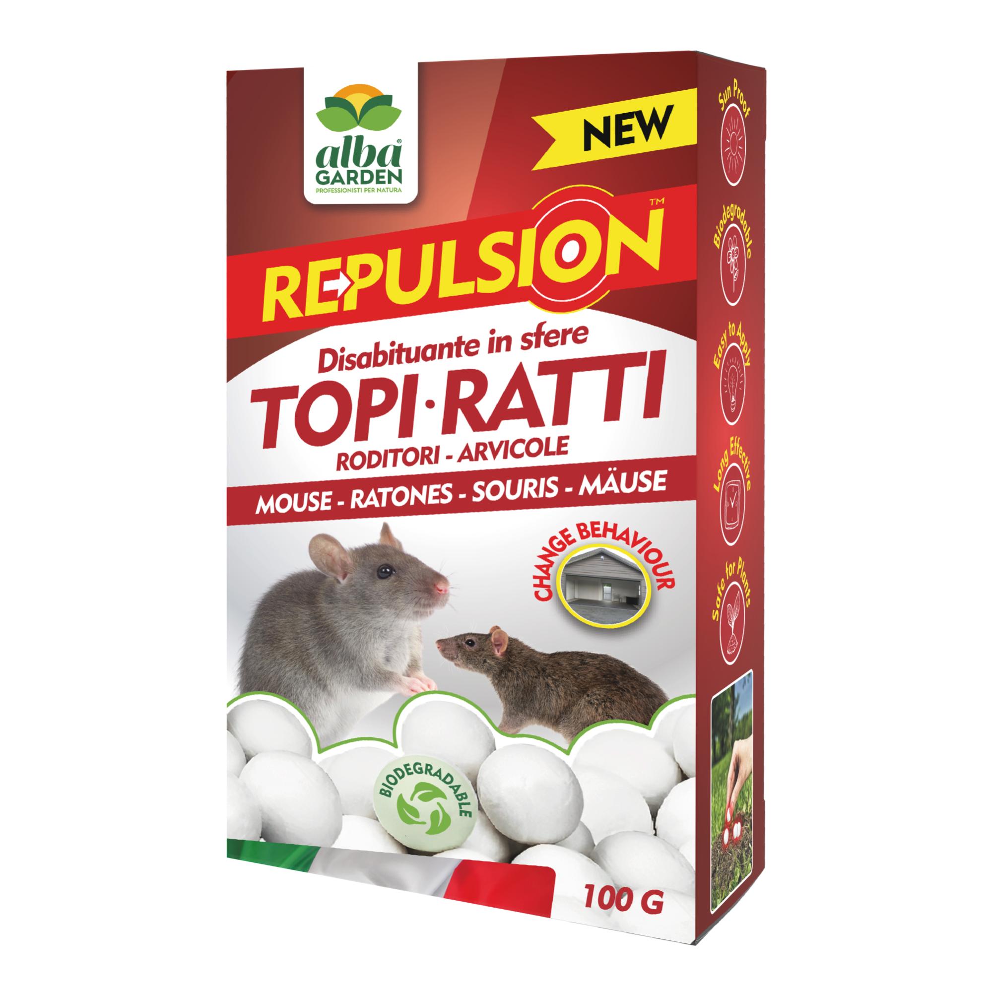 Disabituante Topi e Ratti Albagarden- Repellente in Sfere di Cellulosa -  Barriera Vegetale Olfattiva Anti Roditori - Dissuasore Naturale Topi x 100  g